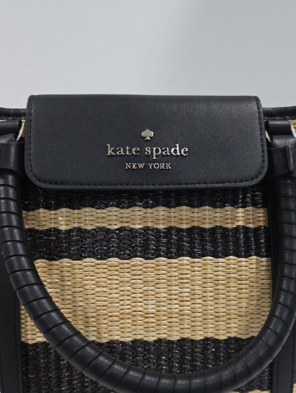 NEW ☑️ Kate Spade CRUISE Medium Tote Raffia & Black leather - Picture 13 of 16